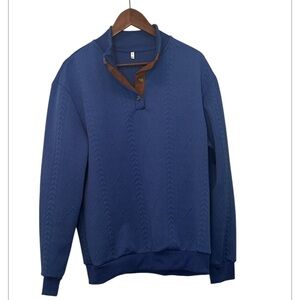 Men's Casual Sweatshirt w Elbow Patches, Button-Up Collar, Royal Blue, Small